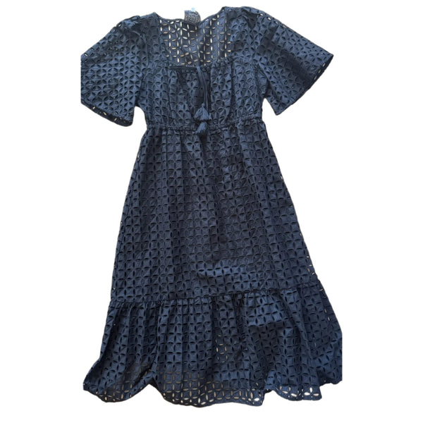 Johnny Was Women's Jade Black Misty Eyelet Midi Dress | Boho Chic | Size Medium