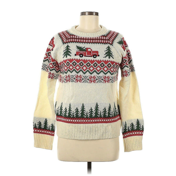 Kiel James Patrick Women's Santa’s New Sleigh Sweater Wool Blend Holiday Cream Medium