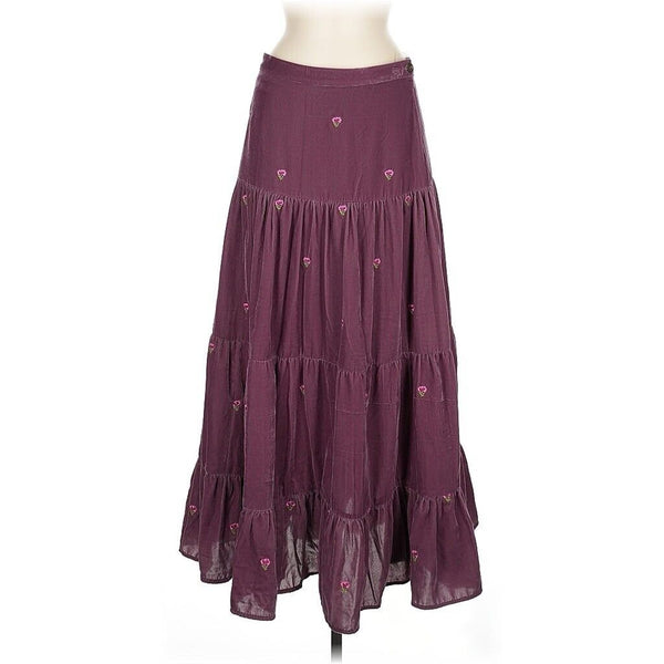 Lexy London Purple Floral Velvet Maxi Tiered Skirt M