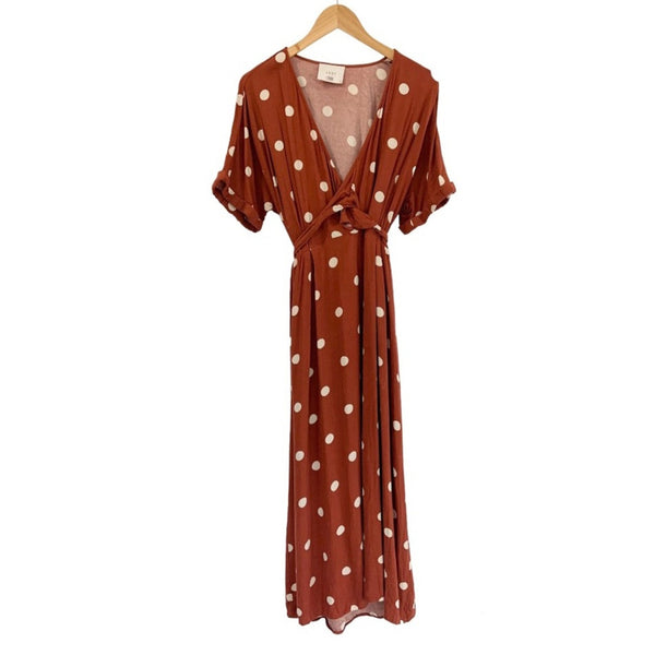JUST female Caia Orange Polka Dot Midi Dress wrap maxi medium