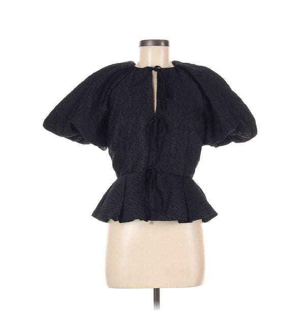 Antonio Melani X Courtney Grow Black Puff Sleeve Tie Front Blouse 6