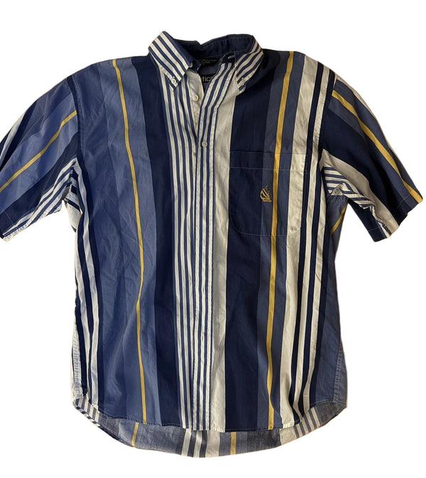 VTG Nautica Women’s Chaps Shirt – Blue & Yellow Vertical Stripes, Nautical Buttons, Size Medium