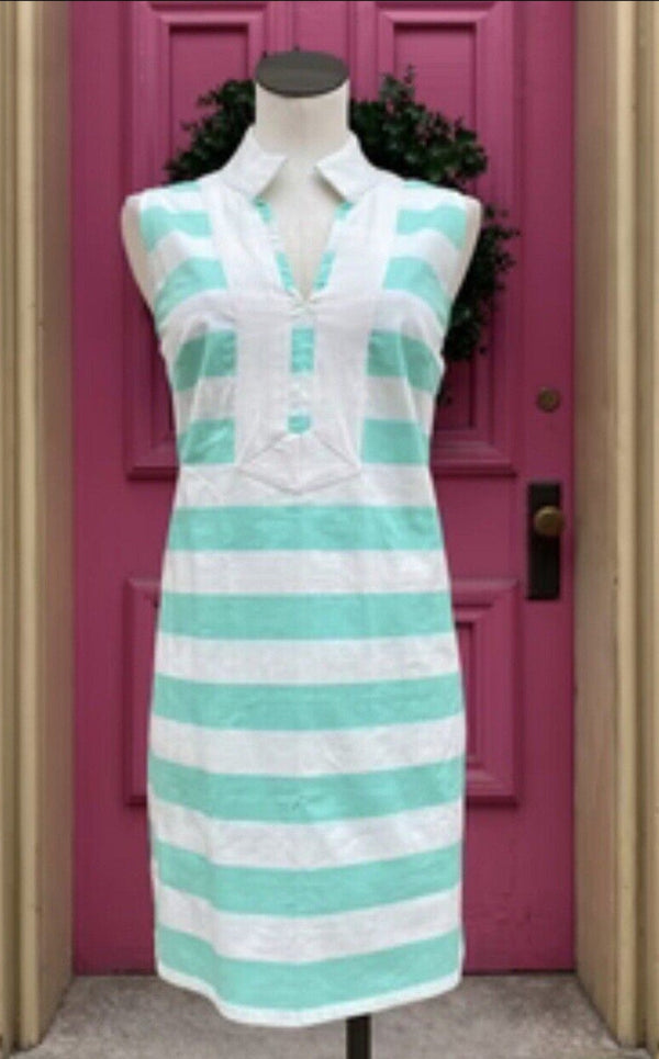 Sail To Sable Mint Green White Sequin Striped Tank Kaftan Mini Dress M