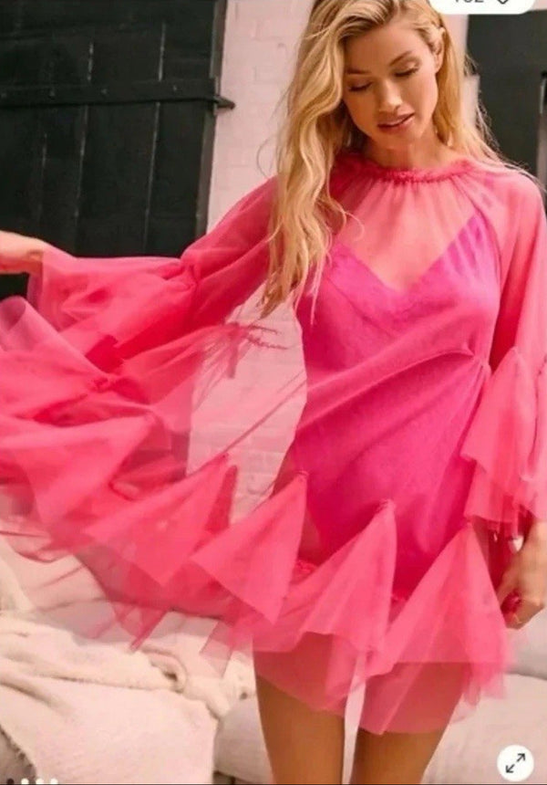 NWT Anthropologie Women’s Maeve Pink Sheer To Mash Organza Mini Dress – Size S/M