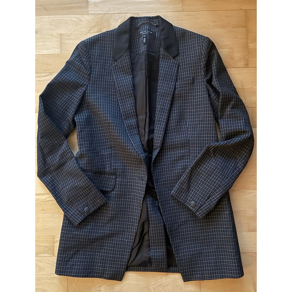 Rag & Bone Women’s Grey Plaid Blazer Jacket with Leather Collar Size 2 – Missing Button