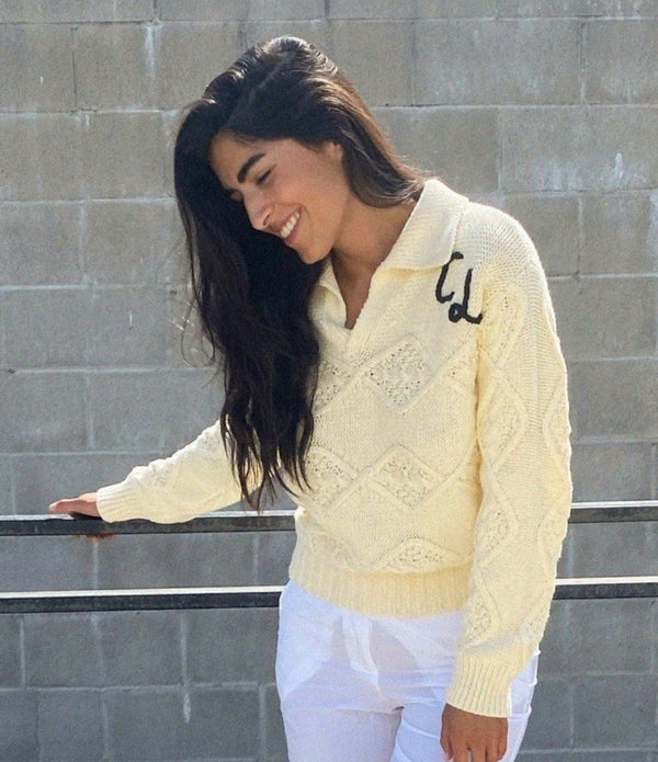 Ciao Lucia Women's Cream Cableknit Henley Sweater – XS