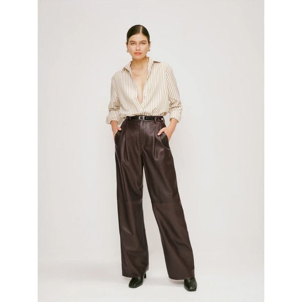 Veda brown leather trousers Straight Leg High Waist 0 FLAW