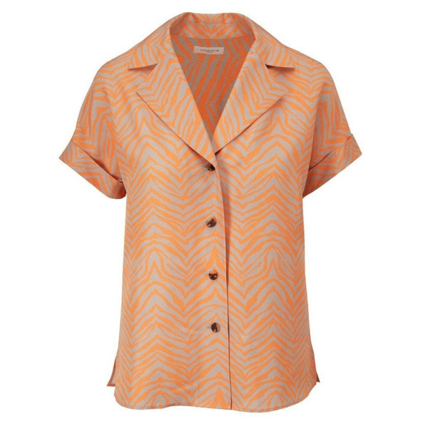 Lafayette 148 Women’s Sabine Silk Satin Blouse – Coral & Orange Stripe Print, Size XL