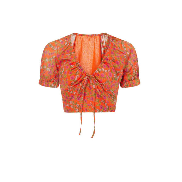 Anthropologie Banjanan Women's Marilyn Crop Top, Orange Floral, Perfect for Beach Vacation, Size Small