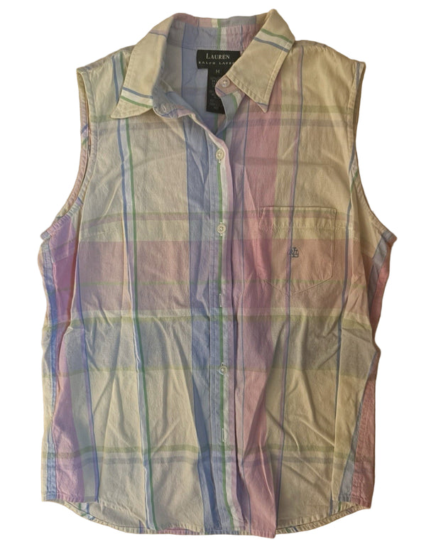 VTG Ralph Lauren Women’s Preppy Pastel Plaid Sleeveless Shirt – Size Medium