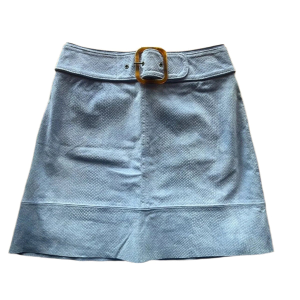 NWT Anthropologie Women's Lavender Blue Snake-Printed Genuine Leather Suede Mini Skirt – Size 2