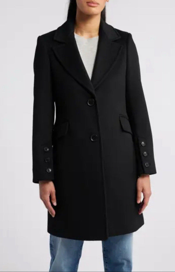 Sam Edelman Women’s Black Wool Twill Reefer Coat Size 6 NWT Two Button Peacoat