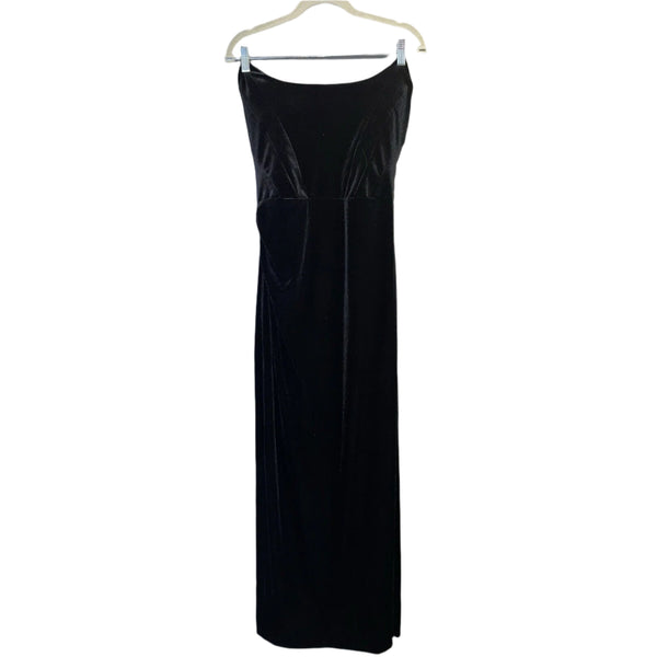 NWT Effie Kats Koi Women's Black Velvet Strapless Fitted Evening Gown with Back Slit, Large