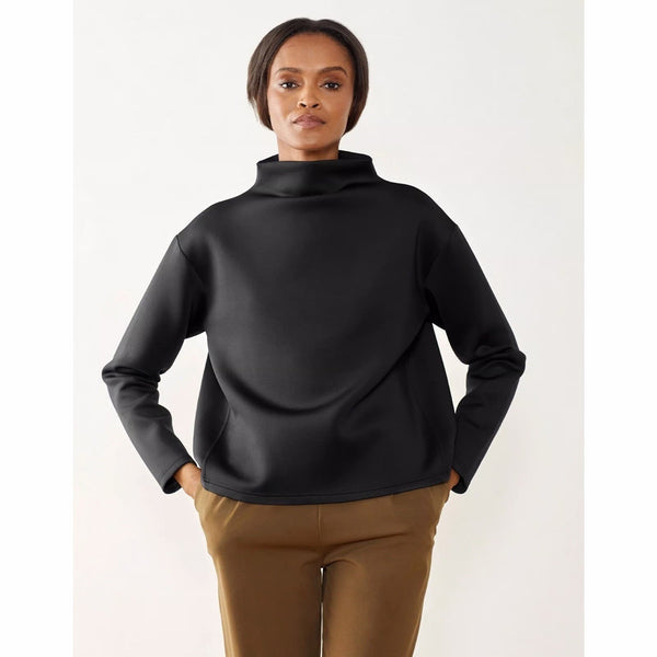 Aday Women’s “Like A Boss” Scuba Mockneck Sweatshirt – Black, XL