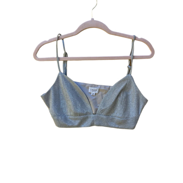 La Lis Women’s Silver Shimmer Bralette Crop Top  Metallic Festival Top Size Medium