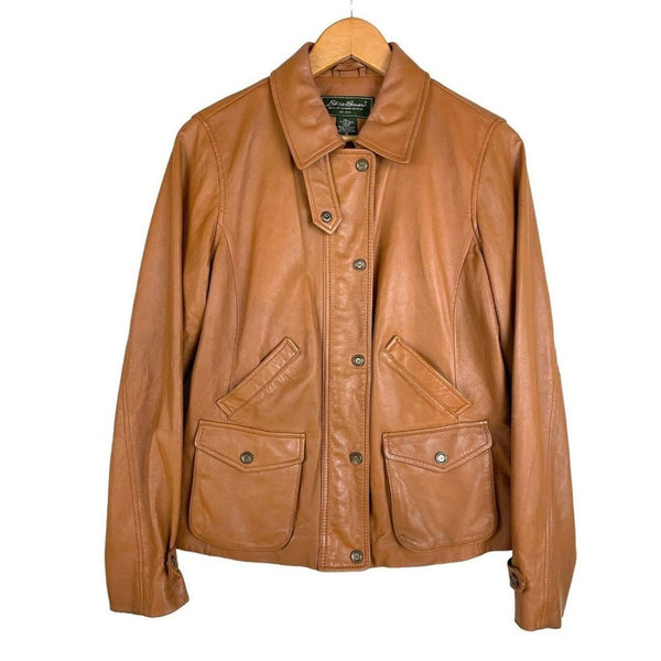 Eddie Bauer Women's Jacket, Camel CC-Soft Leather, Zip and Snap Pockets, Size Medium