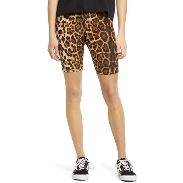 BP. Classic Bike Shorts In Tan/Brown Leopard Animal Print Size M