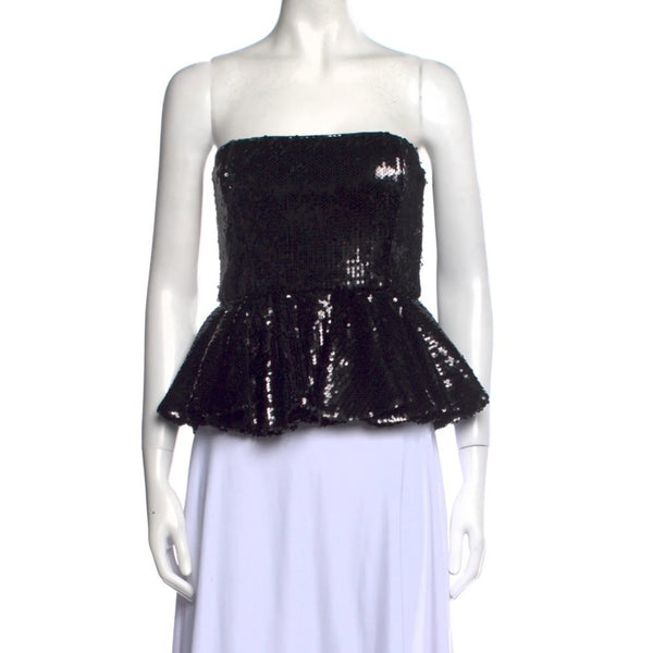 RONNY KOBO Women's Nelli Sequin Peplum Tube Top - Strapless Crop Top in Black, Medium