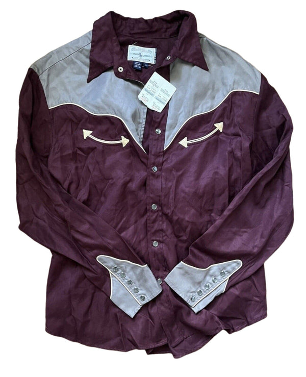 VTG Deadstock Ralph Lauren Western Shirt Burgundy Snap Buttons Size 14￼