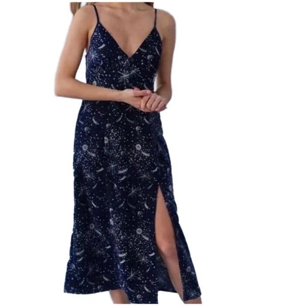 ✨Urban Outfitters Velvet Midi Dress Navy Slit Celestial Horoscope Y2k Small