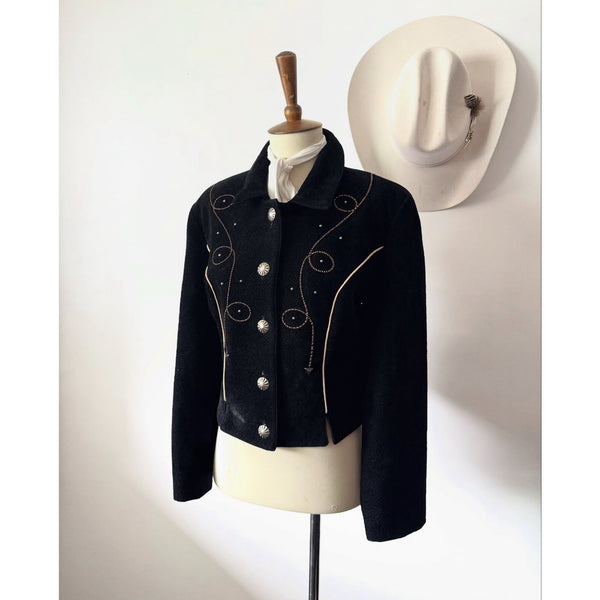 VTG Western Women’s Saddle Ridge Black Velvet Rodeo Cowgirl Jacket M/L USA