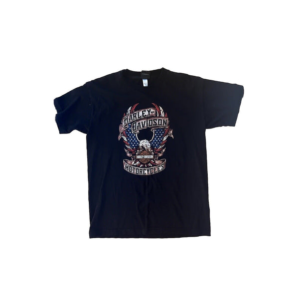 Harley Davidson Eagle Black Short Sleeve T Shirt American Flag West Bend L