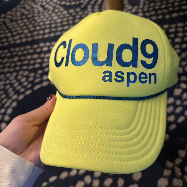 Aspen Snowmass Cloud 9 Neon Yellow Trucker Hat Unisex Adjustable Snapback – Brand New