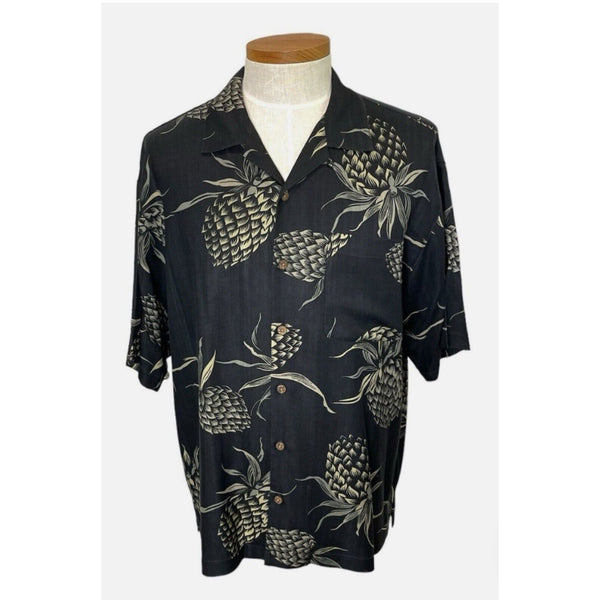 Tommy Bahama Men's Silk Button Up Shirt Hawaiian Black Pineapple L