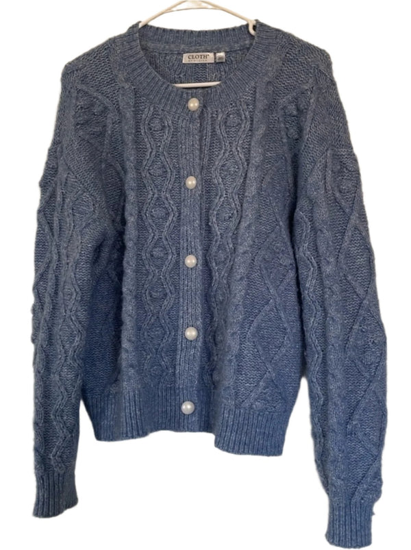 Cloth By Design Women's Blue Cableknit Button-Up Cardigan Sweater Medium