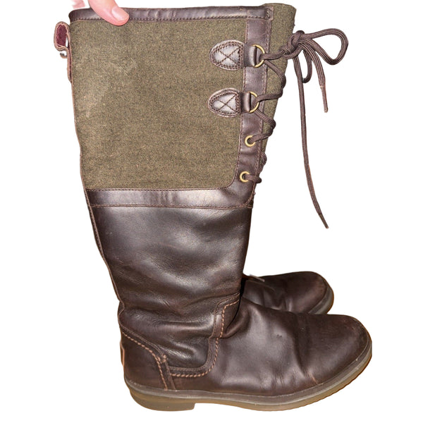 UGG Elsa Waxed Leather Waterproof Wool Riding Boots – Green Brown