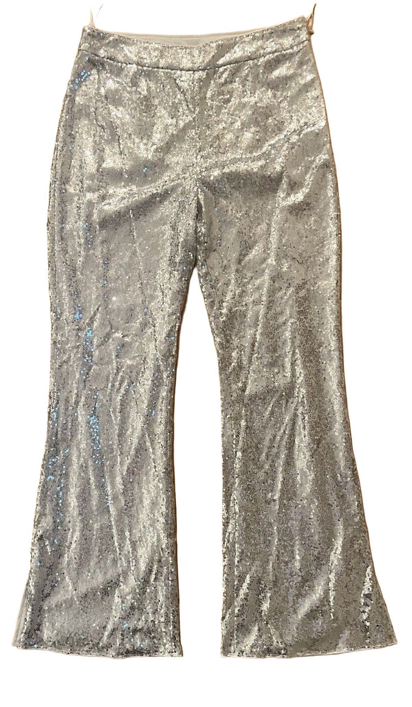 NWOT Cider Women's High Rise Full Length Sequin Pants - Silver, Size XL