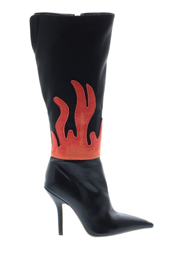 NEW TTOS Black Genuine Leather Flame Stiletto Boots – Size 9