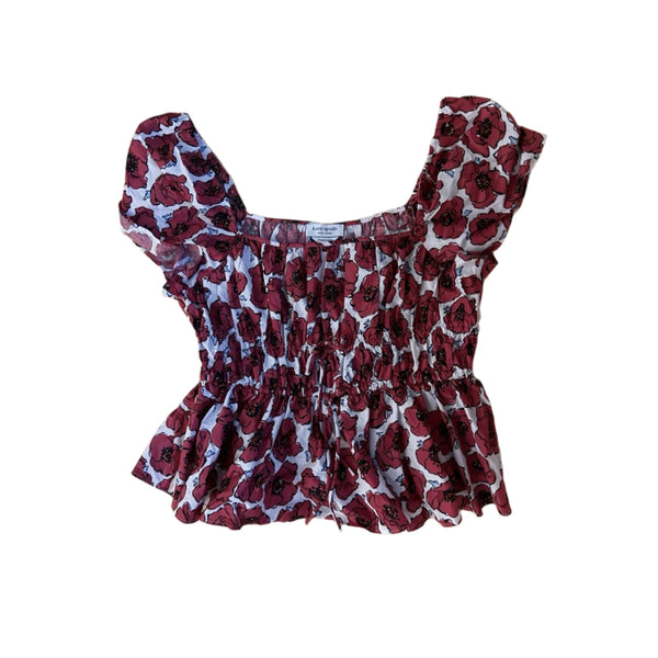 Kate Spade Women’s Poppy Toss Square-Neck Floral Top – Cream, Pink & Red – Size XL