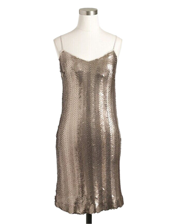 J.CREW HERRINGBONE SLIP DRESS GOLD Sequin Sparkle Midi 6