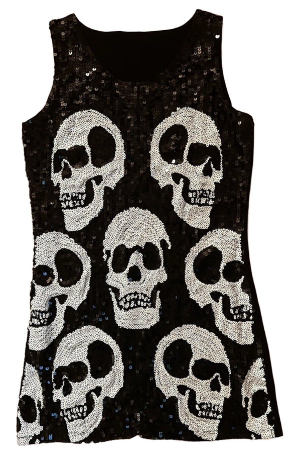 Forum Novelty Women's Sequin Black White Skull Mini Dress Day Of The Dead Halloween XS