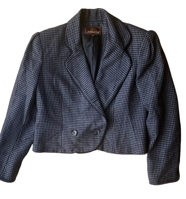 VTG Jordache Women’s Cropped Houndstooth Western Blue Blazer Jacket Size 9/10