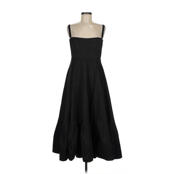 Anthropologie Women's Mare Mare Black Corset Poplin Cotton Flounced Midi Dress – Size Medium