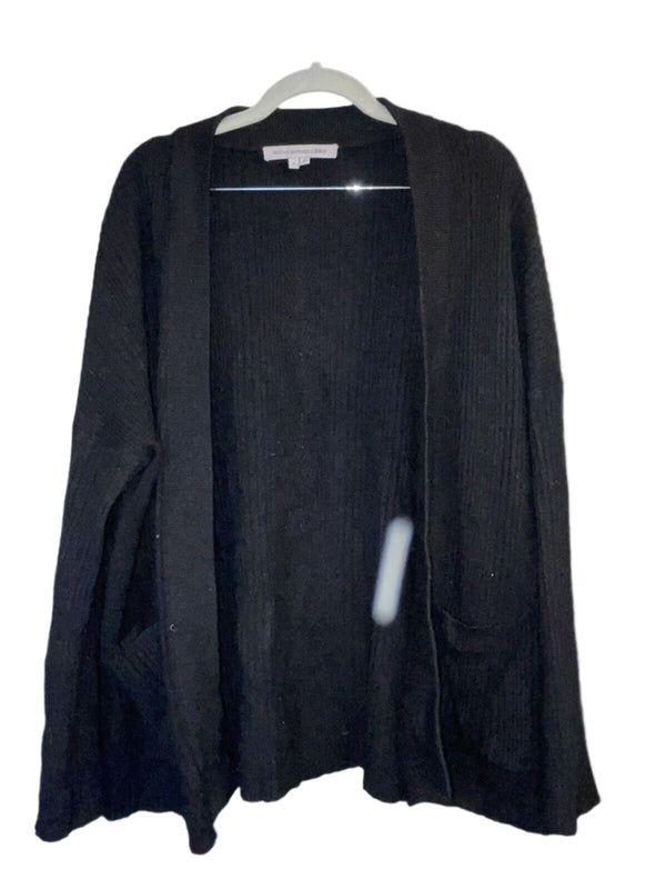 Rocky Barnes x 360 Women's Cardigan Sweater - Cashmere Wrap Neckline, Pockets, Black, Small