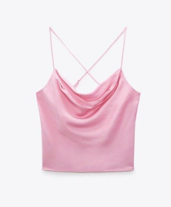 NWT Zara Barbie Hot Pink Satin Cropped Cami Tank Large