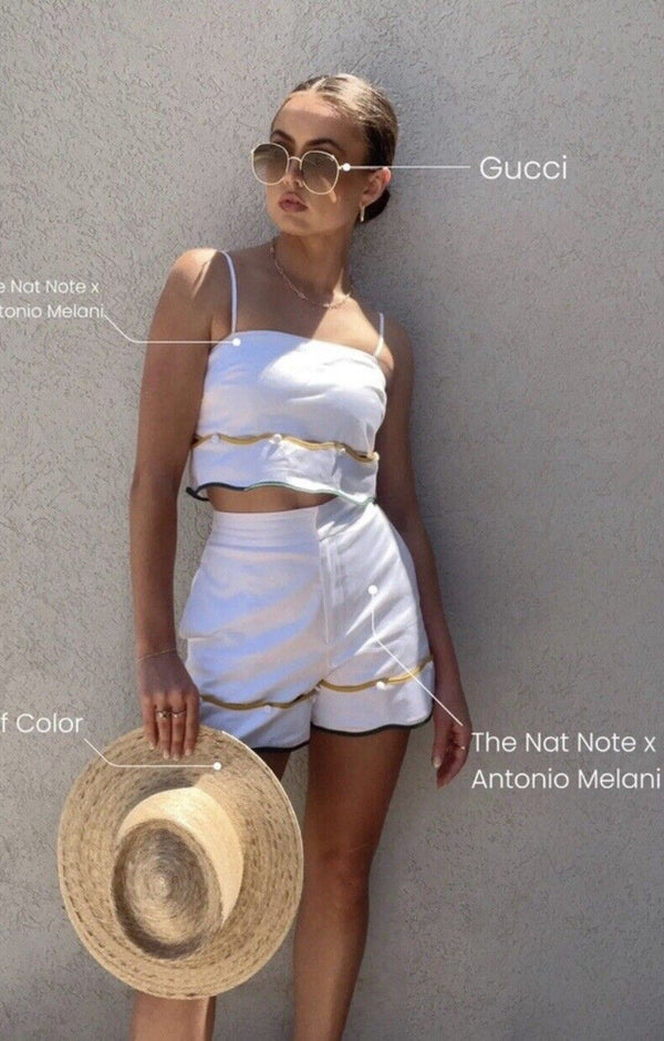 Antonio Melani x The Nat Note Zoe Silvie Scalloped Shorts & Top Set White 8 NWT