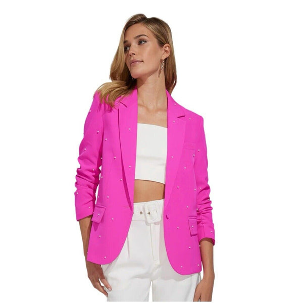 NWT Generation Love Nadia Pearl Blazer Jacket Ruched Sleeves Slim Fit Magenta M