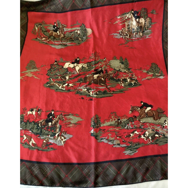 VTG Polo Ralph Lauren Made in Japan 100% Silk Equestrian Western Scarf Red 31”