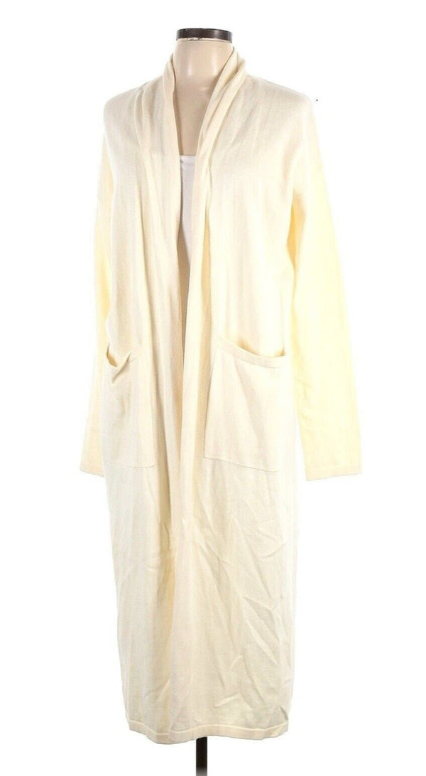 Fiorla Women's Long Duster Sweater - Cream White Cotton Cashmere - Size Large