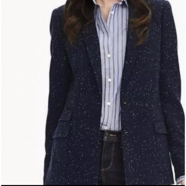 Banana Republic Women’s Navy Speckled Wool Blend Hacking Jacket Size 4
