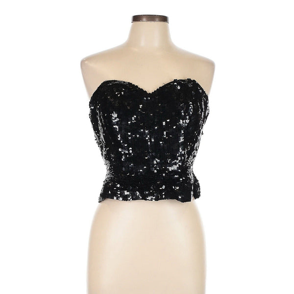 VTG Oleg Cassini Women's Black Tie Sequin Corset Strapless Top – Size 12