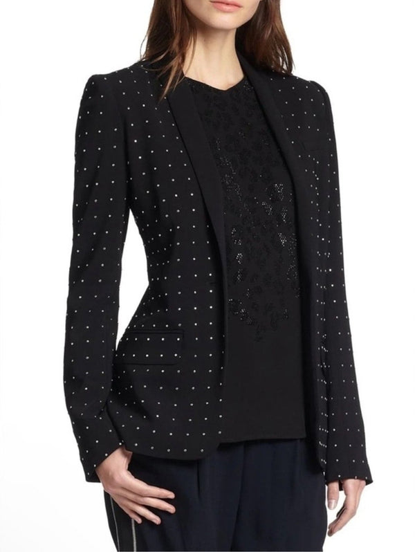 A.L.C. Women's Rhinestone Sequin James Studded One-Button Tuxedo Blazer Black US 6