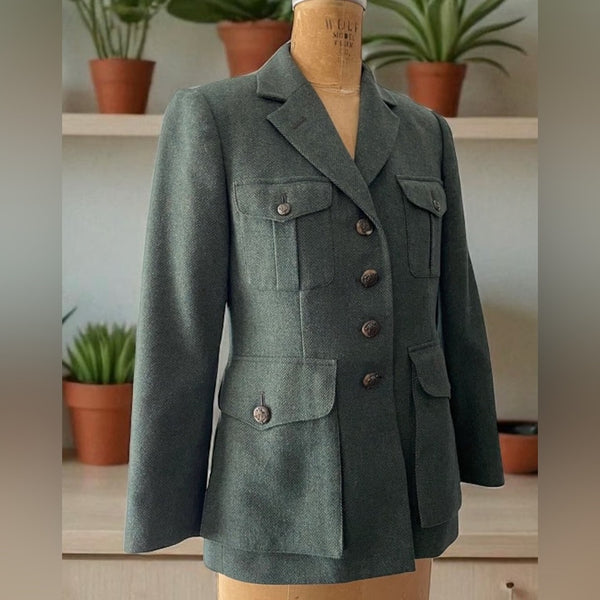 Lauren Ralph Lauren green herringbone Safari military Blazer jacket 2P