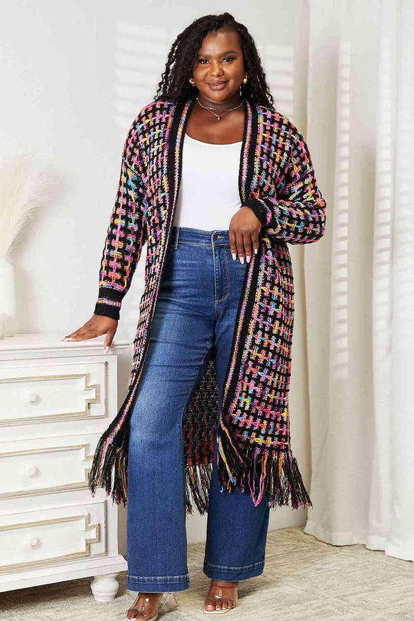 Unbranded Women's Open Front Fringe Cardigan - Multicolored, Plus Size 3XL