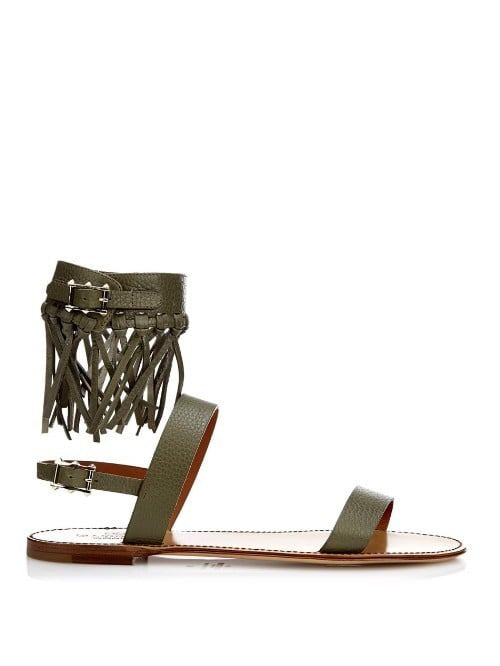 VALENTINO Rockstud Fringe Ankle Cuff Sandal in Army Green Size 38.5