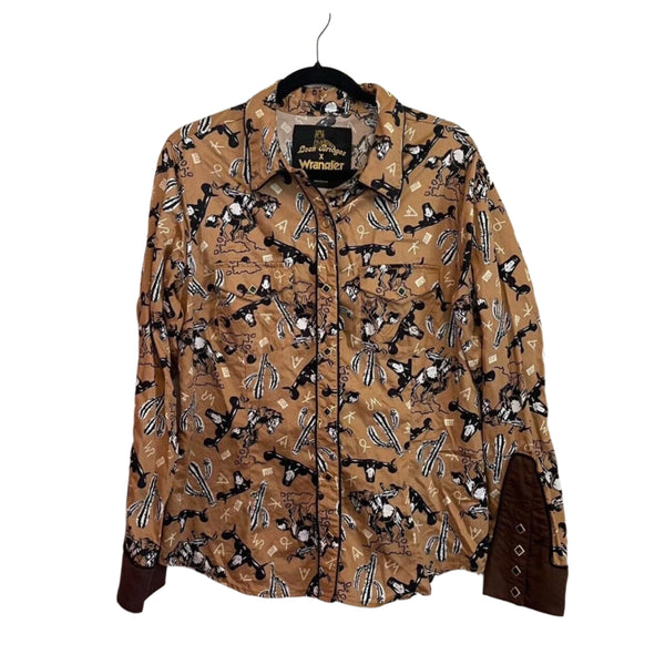 Wrangler Women's X Leon Bridges Cowboy Print Snap Button Down Shirt - Brown, Size Large